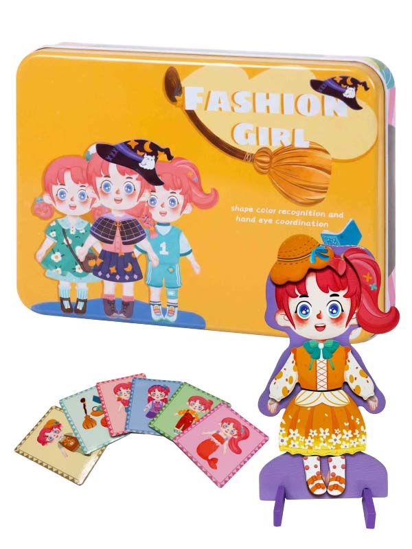 亮麗女孩穿搭｜68片磁力拼圖鐵盒